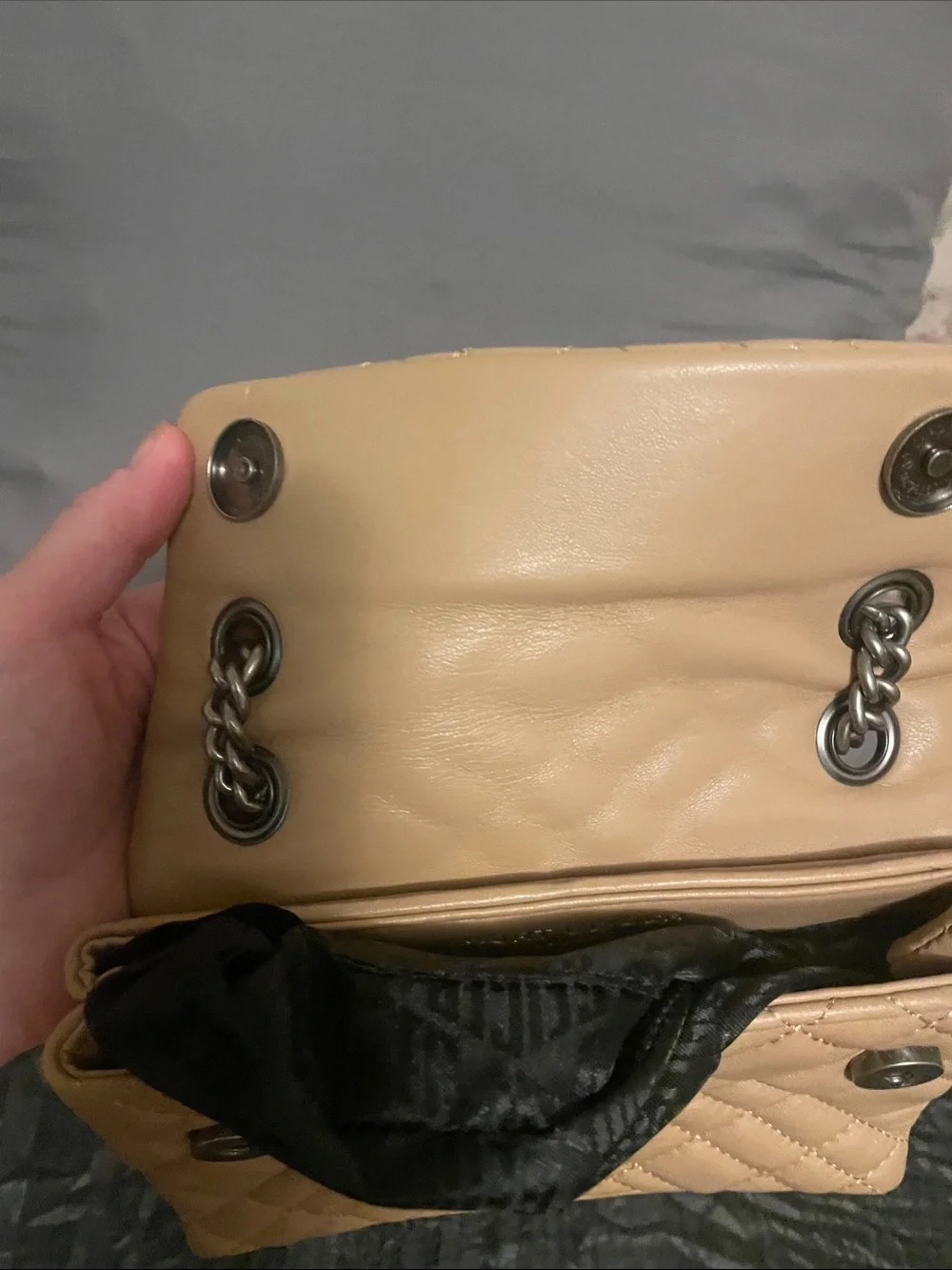 Quilted Leather Chain Shoulder Bag - Beige by Kurt Geiger